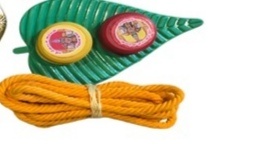 Indian turmeric kumkum leaf set with yellow mangalya Rope