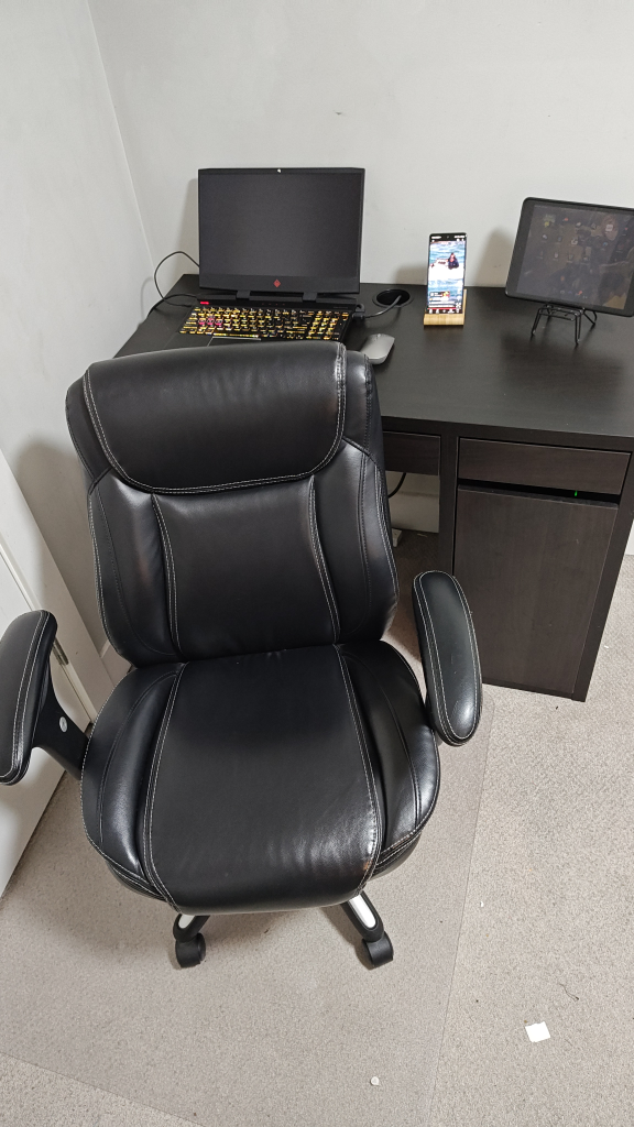 Dark Brown Computer Desk with Drawer, Cabinet & Chair - photo 2