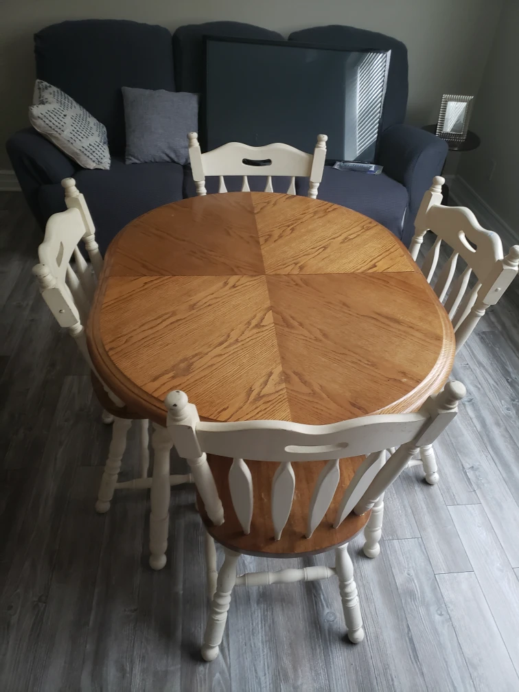 Oval dining table and four chairs