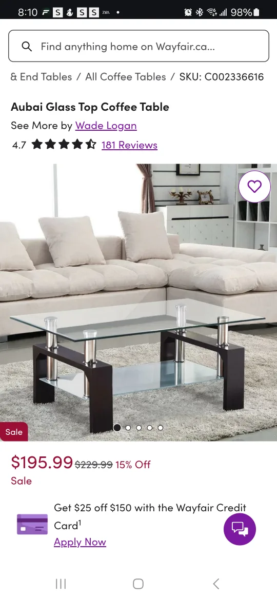 Glass Top Coffee Table with Lower Shelf thumbnail