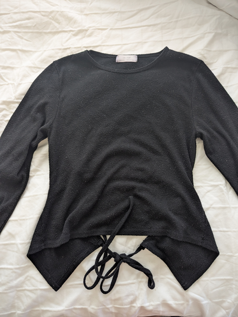 Oak + Fort Black Tie-Back Long Sleeve Top