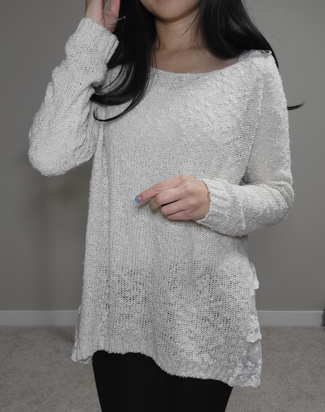 Cream Knit Sweater with Lace Detail