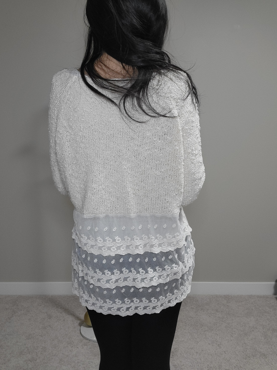 Cream Knit Sweater with Lace Detail - photo 3