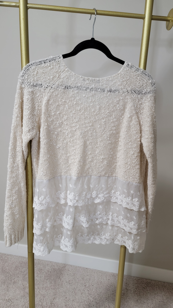 Cream Knit Sweater with Lace Detail - photo 5