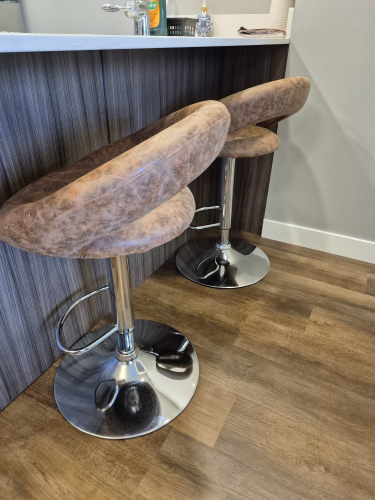 Pair of Brown Leather Swivel Bar Stools