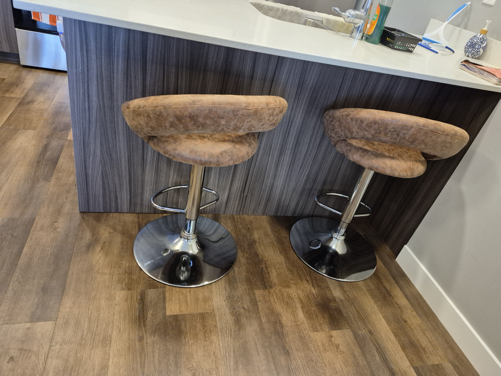 Pair of Brown Leather Swivel Bar Stools - photo 2