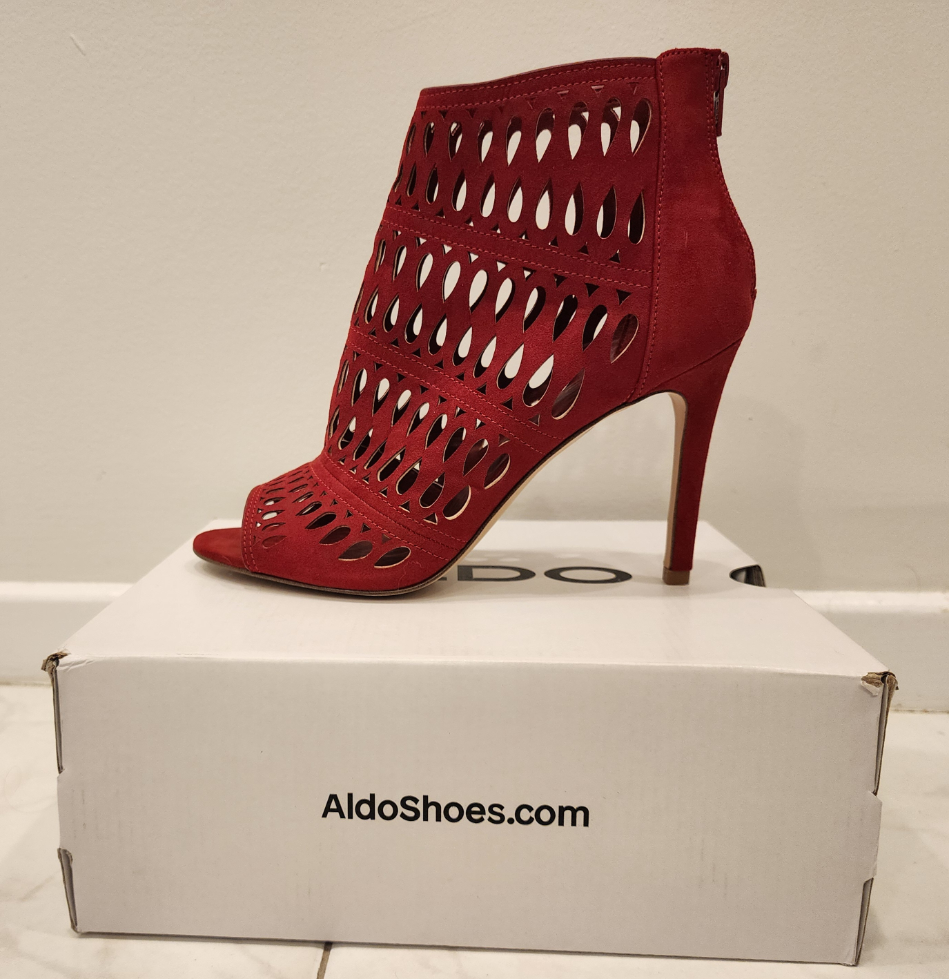 Red Aldo Cut-Out Bootie Heels - photo 2