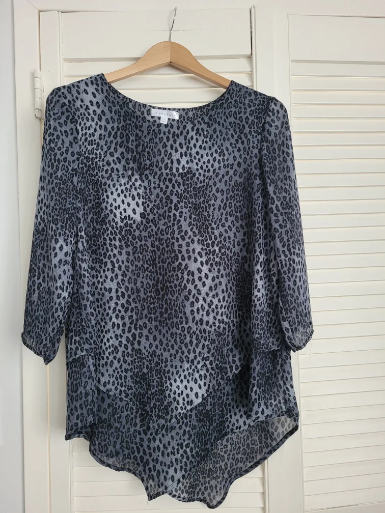 Down East Grey Leopard Print Blouse thumbnail