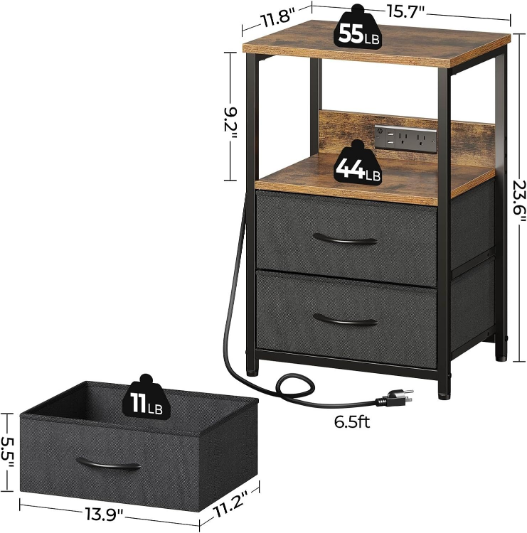 Seventable Nightstand with Charging Station, set of 2 - photo 2