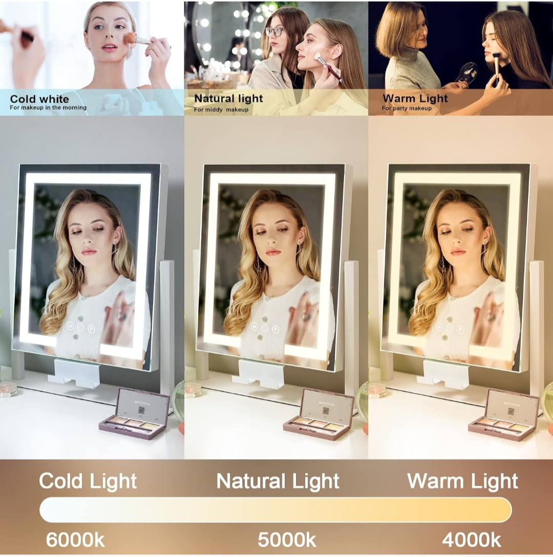 VANITY MAKEUP MIRROR, LED LIGHTS,Dimmable,Phone Holder,Rotatable - photo 2