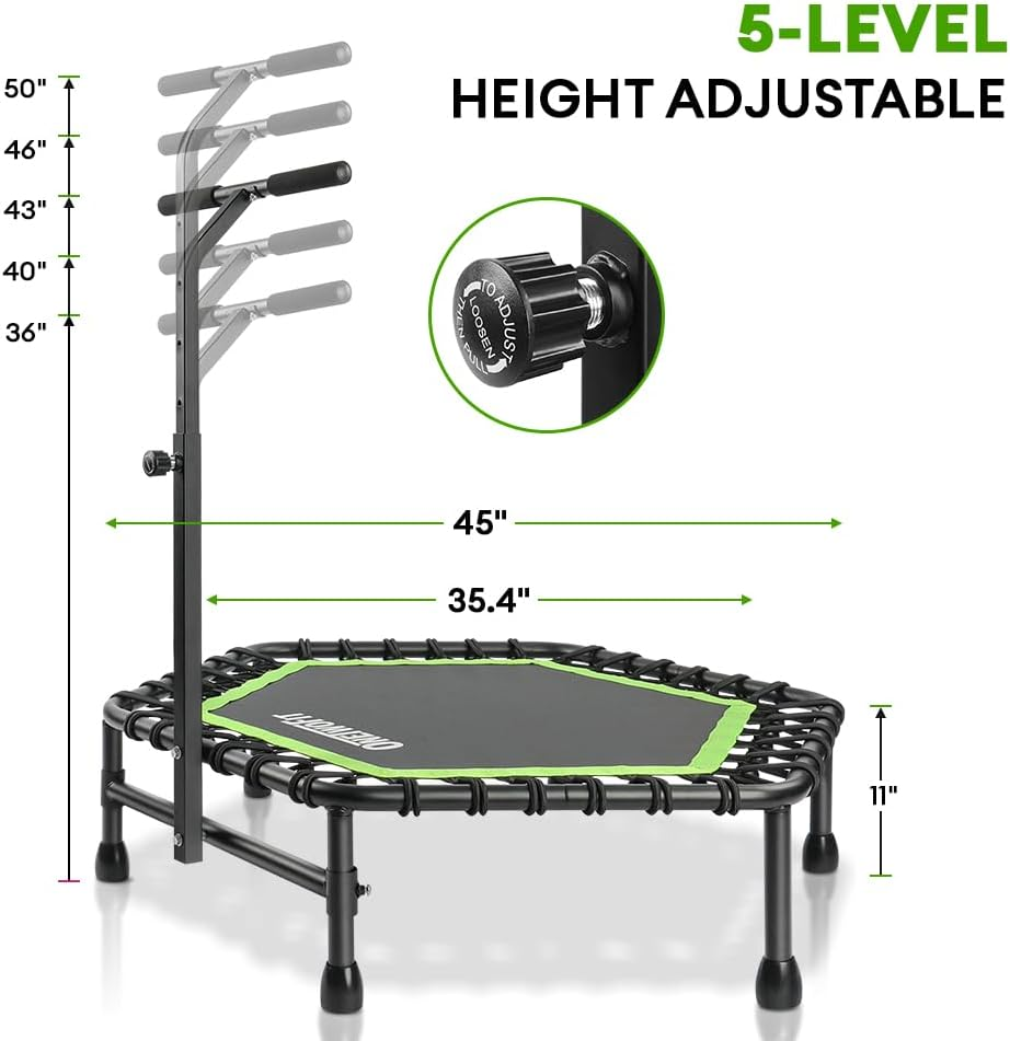 ONETWOFIT 45" Rebounder Trampoline with Adjustable Handlebar - photo 2