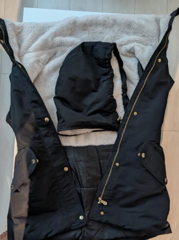 Women's Black Winter Parka with Detachable Head Cap image indicator(4)