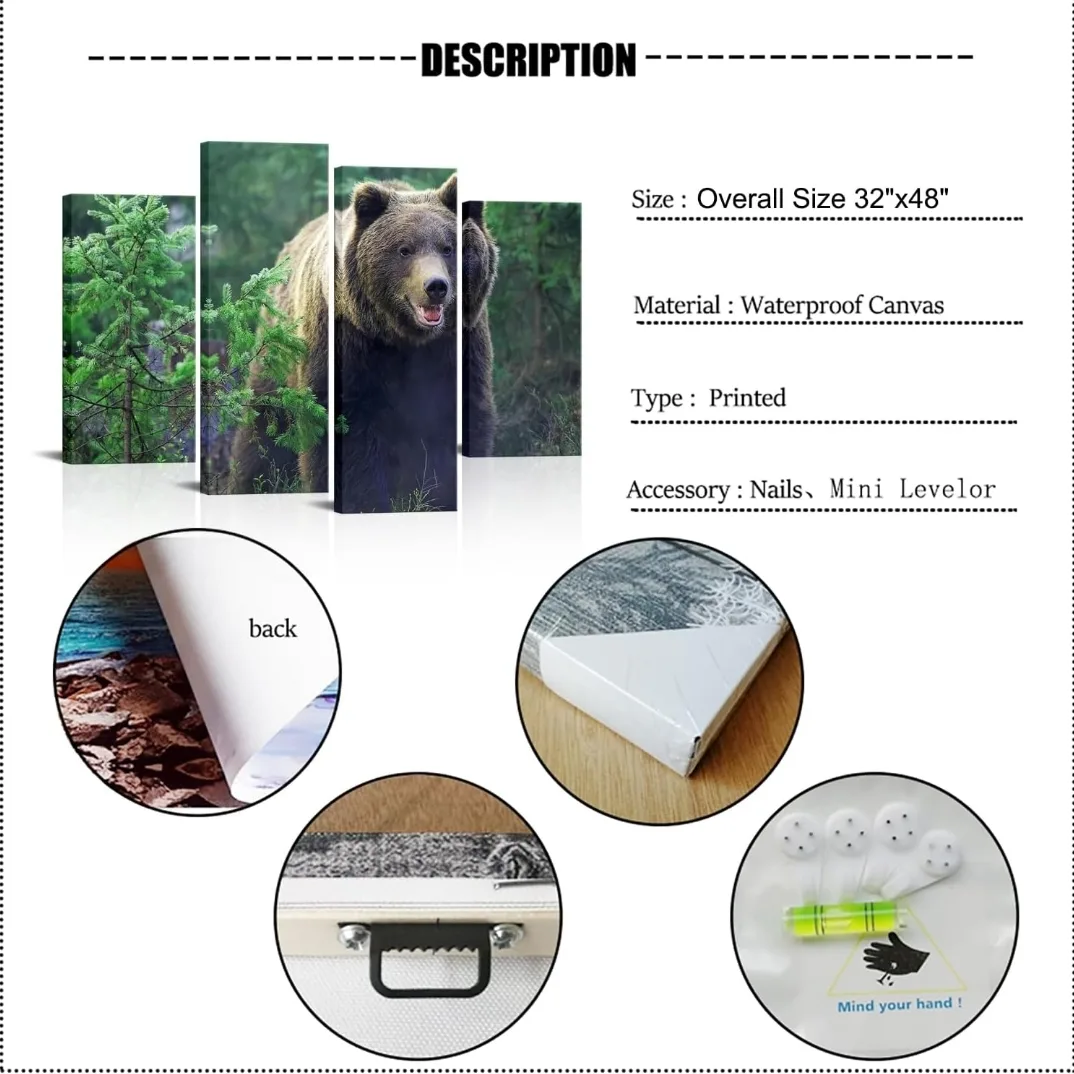 Large 4-Panel Bear Wall Art – 48"x32" Canvas Print image indicator(6)