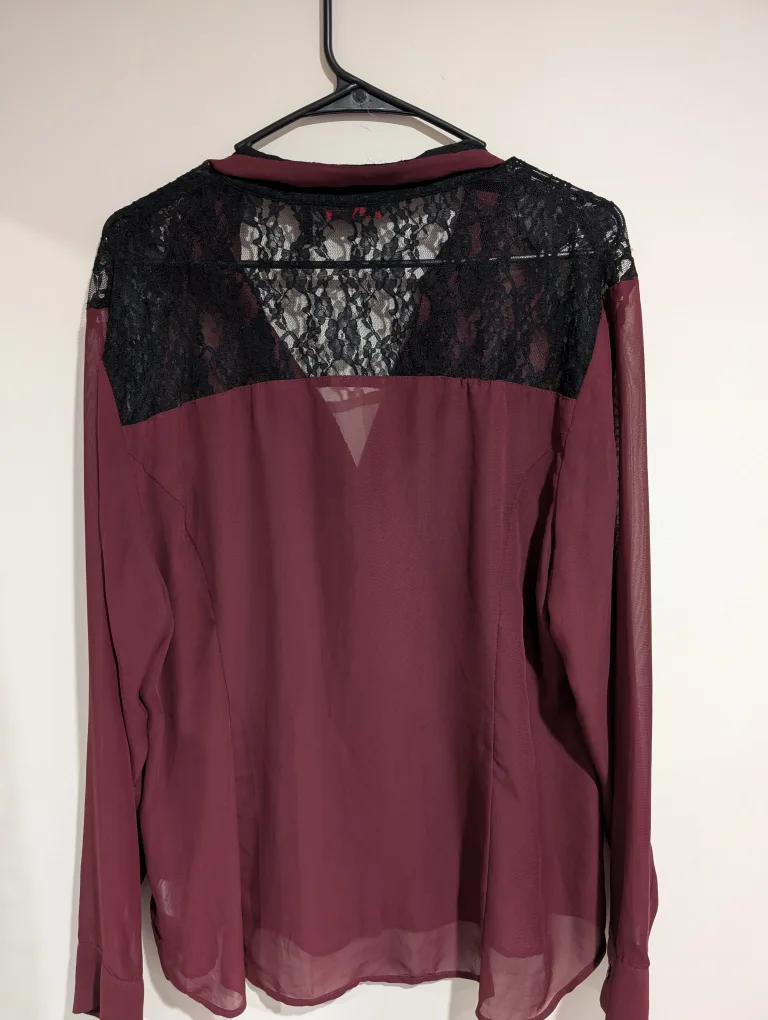 Sofía Vergara Burgundy Blouse with Black Lace image indicator(2)