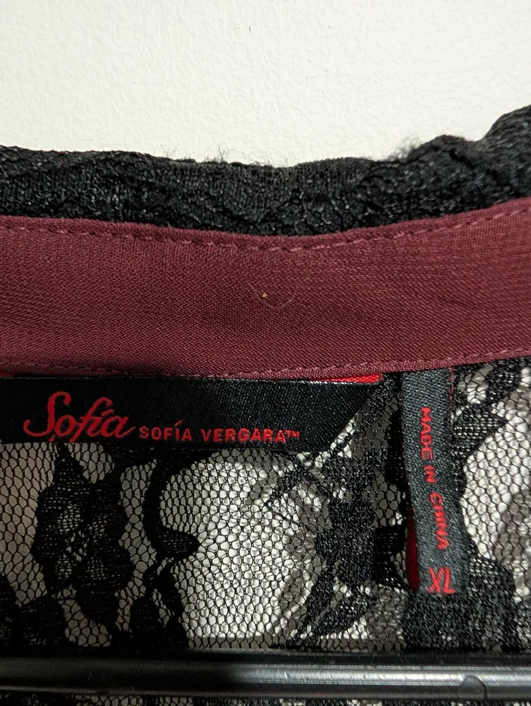 Sofía Vergara Burgundy Blouse with Black Lace image indicator(3)