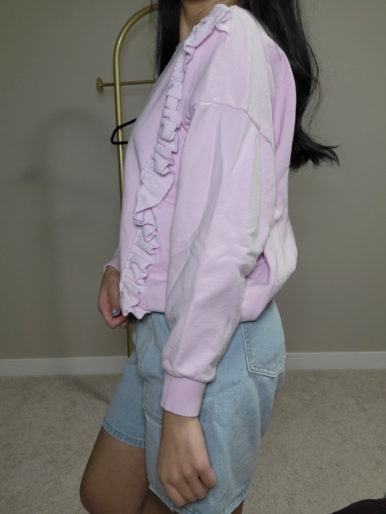 Pink Ruffle Detail Crewneck Sweatshirt - photo 2