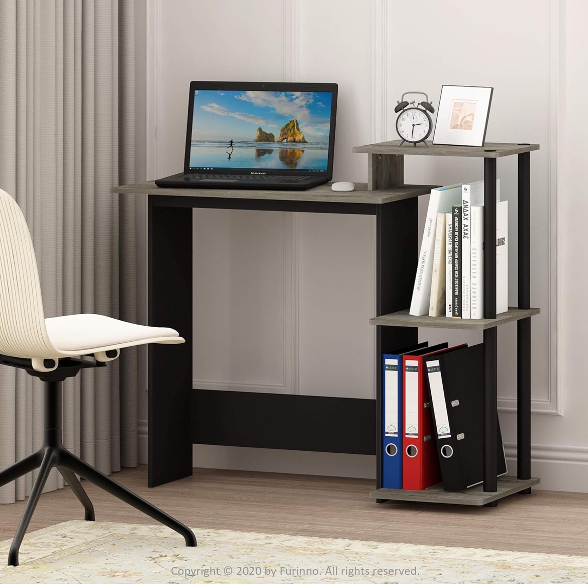Grey and black computer desk