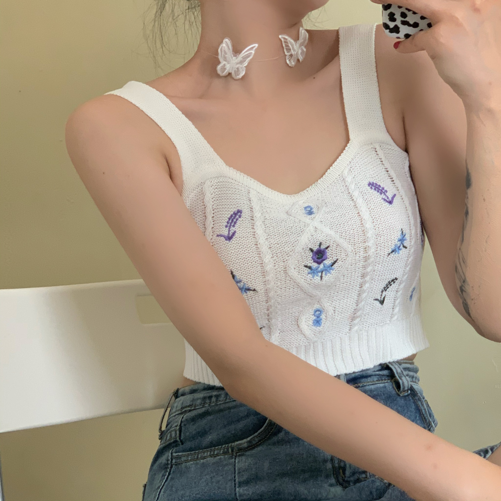 Cute White Knit Crop Tank Top - photo 2