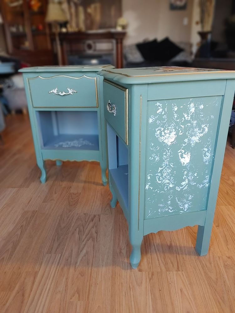 Pair of Upcycled Floral Nightstands