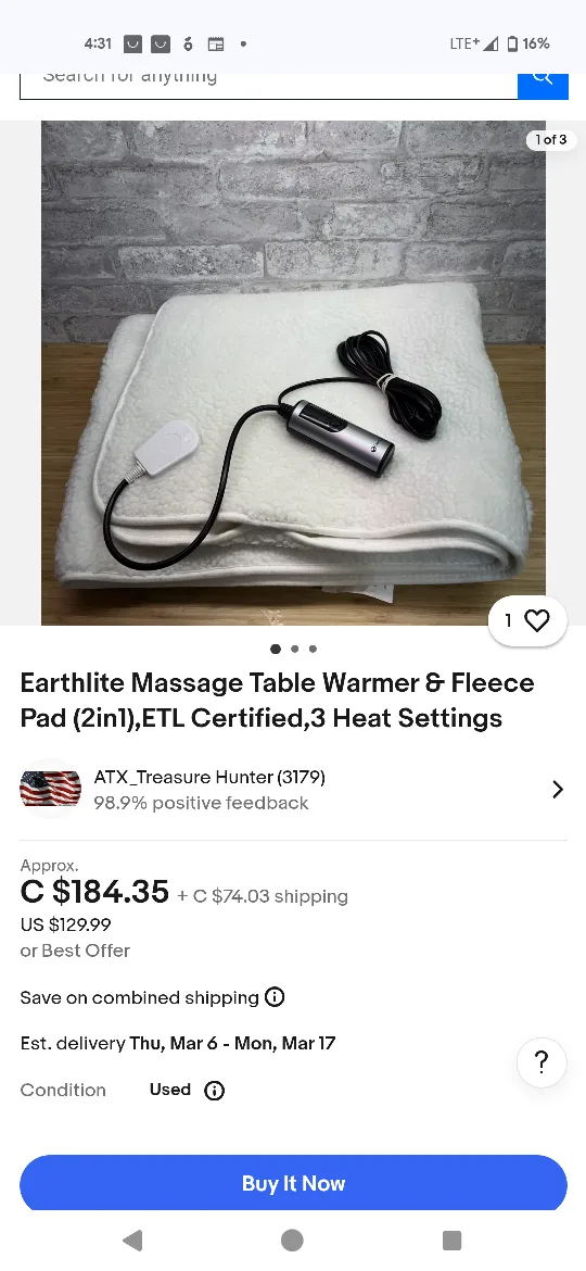 Earthlite Massage Table Warmer with Fleece Pad image indicator(4)