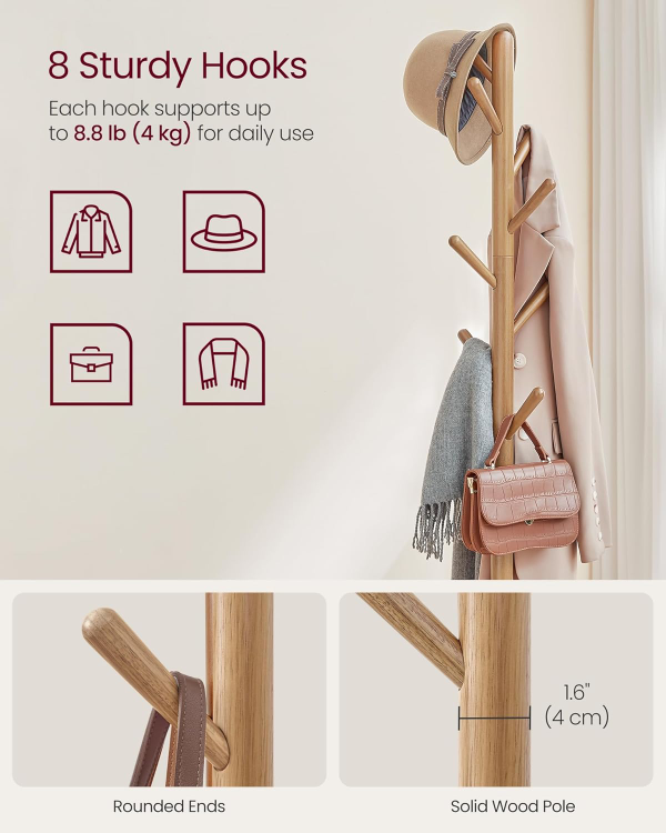 Vasagle Wooden Coat Rack with Shelf – 8 Hooks - photo 3