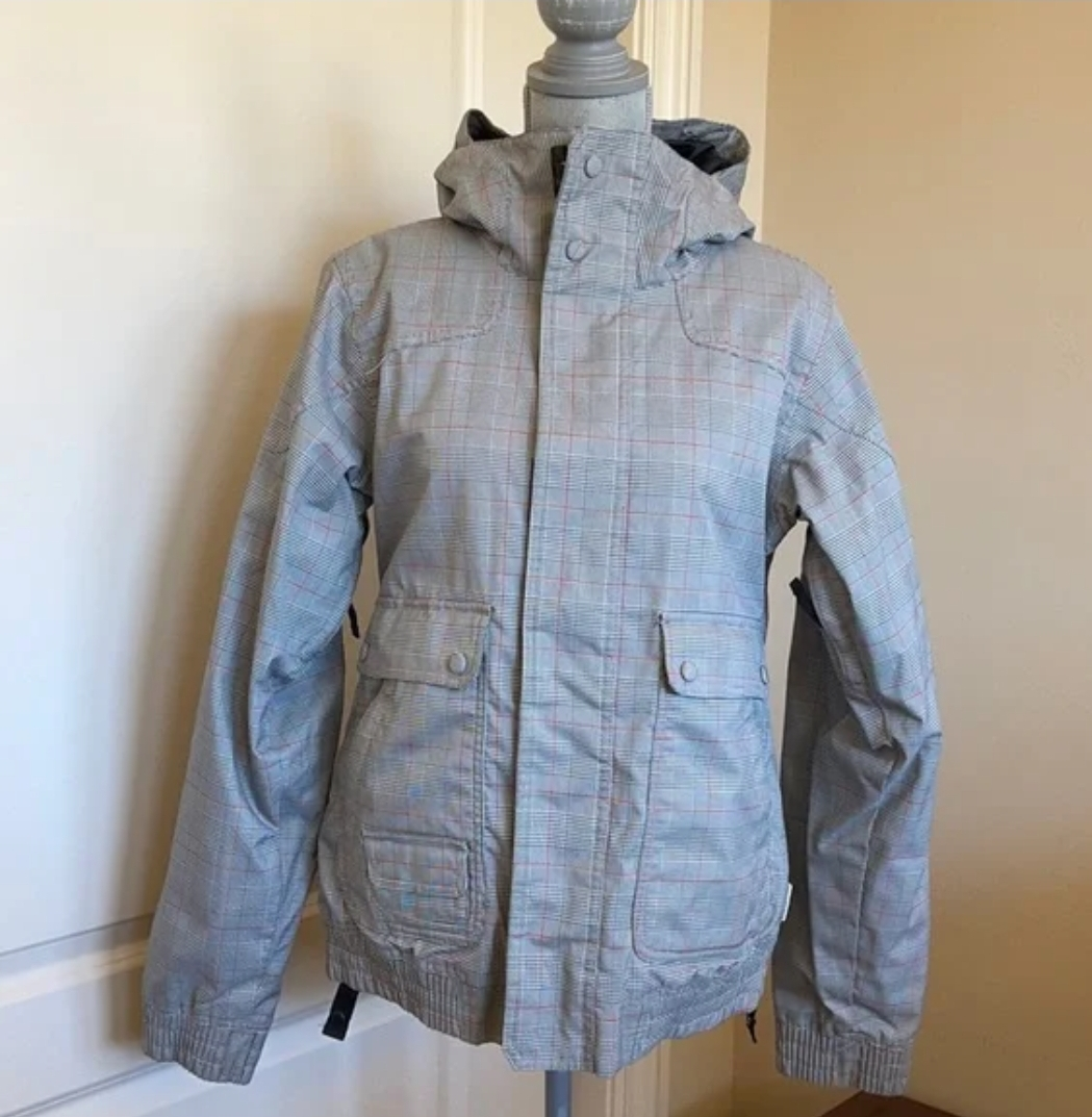 Burton Women's Size Medium Gray Plaid Snowboarding Jacket