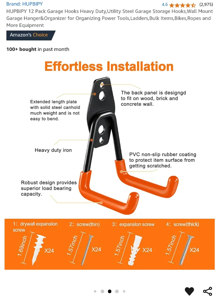 Heavy Duty Garage Storage Hooks - 12 Pack Orange Colour image indicator(3)