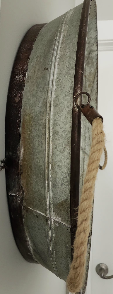 Rustic Galvanized Metal Mirror with Rope Handles