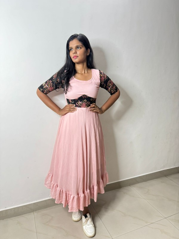 Pink floral print midi dress