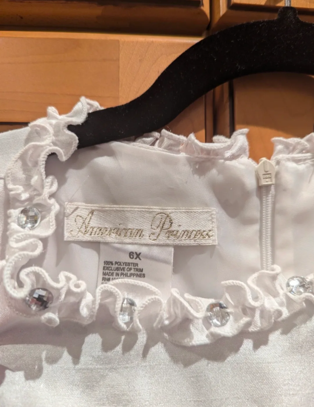 American Princess Girls' Size 6X White and Navy Polka Dot Dress image indicator(4)