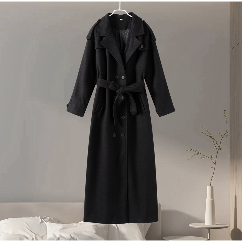 Street Long Trench Coats With Belt Women Black Loose - photo 2