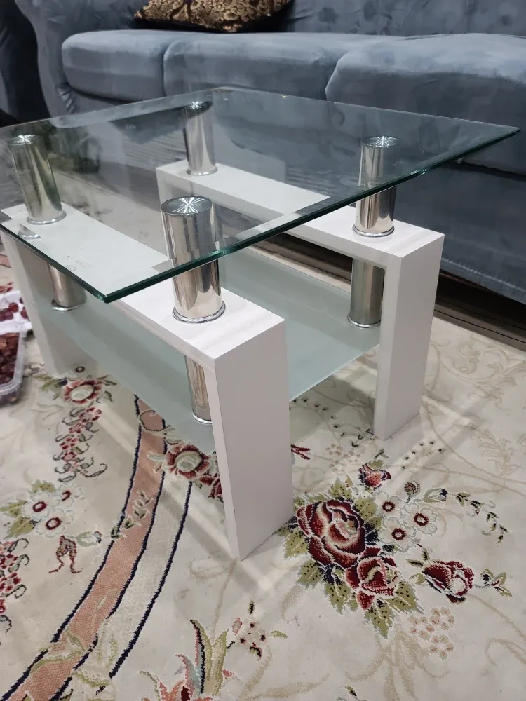 3 Glass-top Coffee Tables with White Frame image indicator(6)