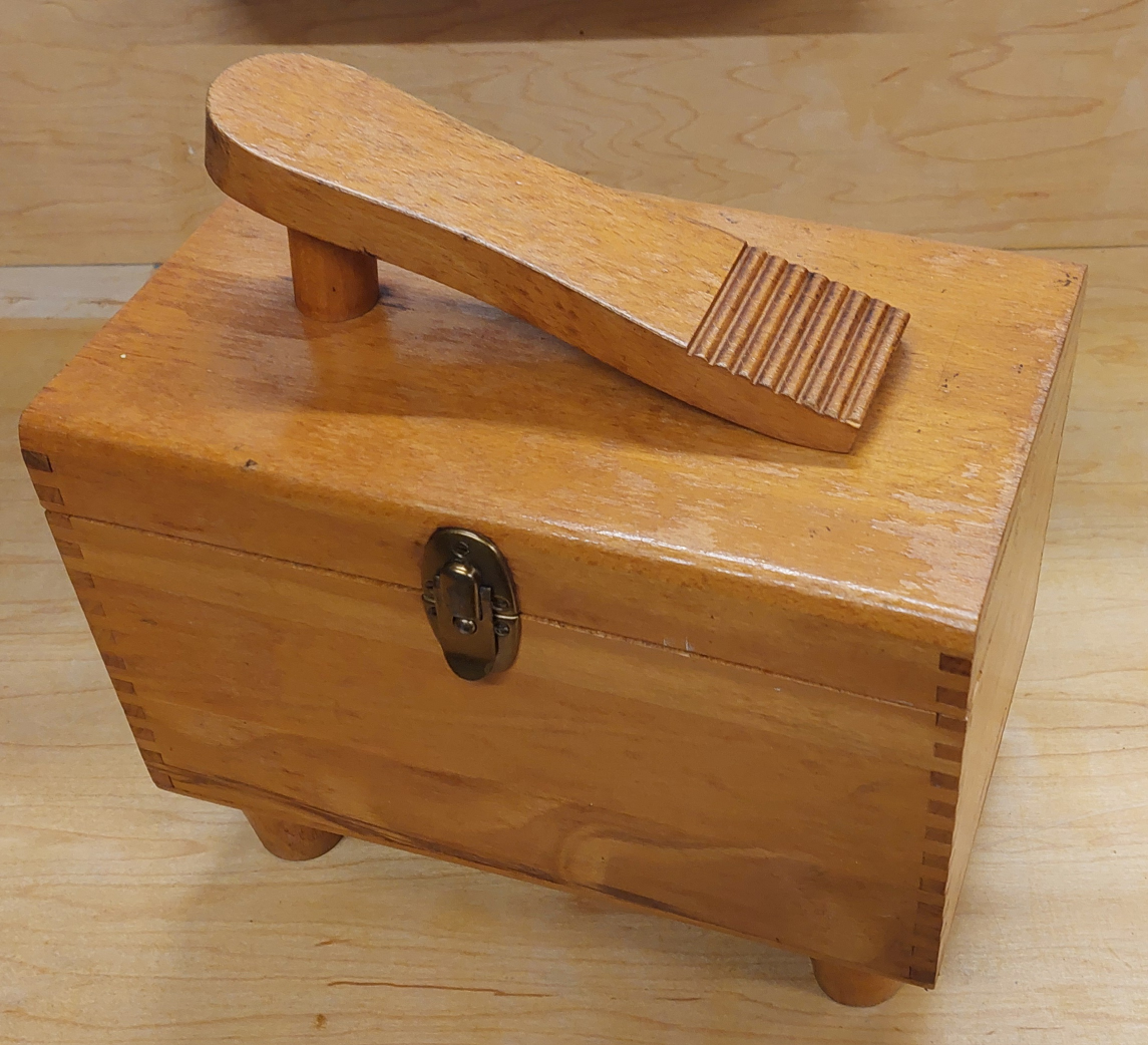Vintage Wooden Shoe Shine Box with Horn