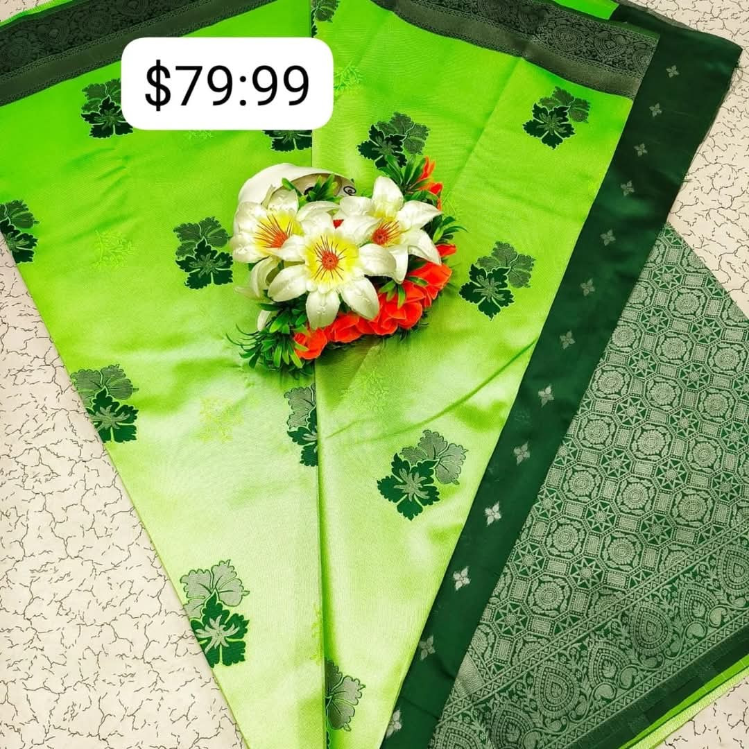 Beautiful Lime Green and Emerald Banarasi Silk Saree