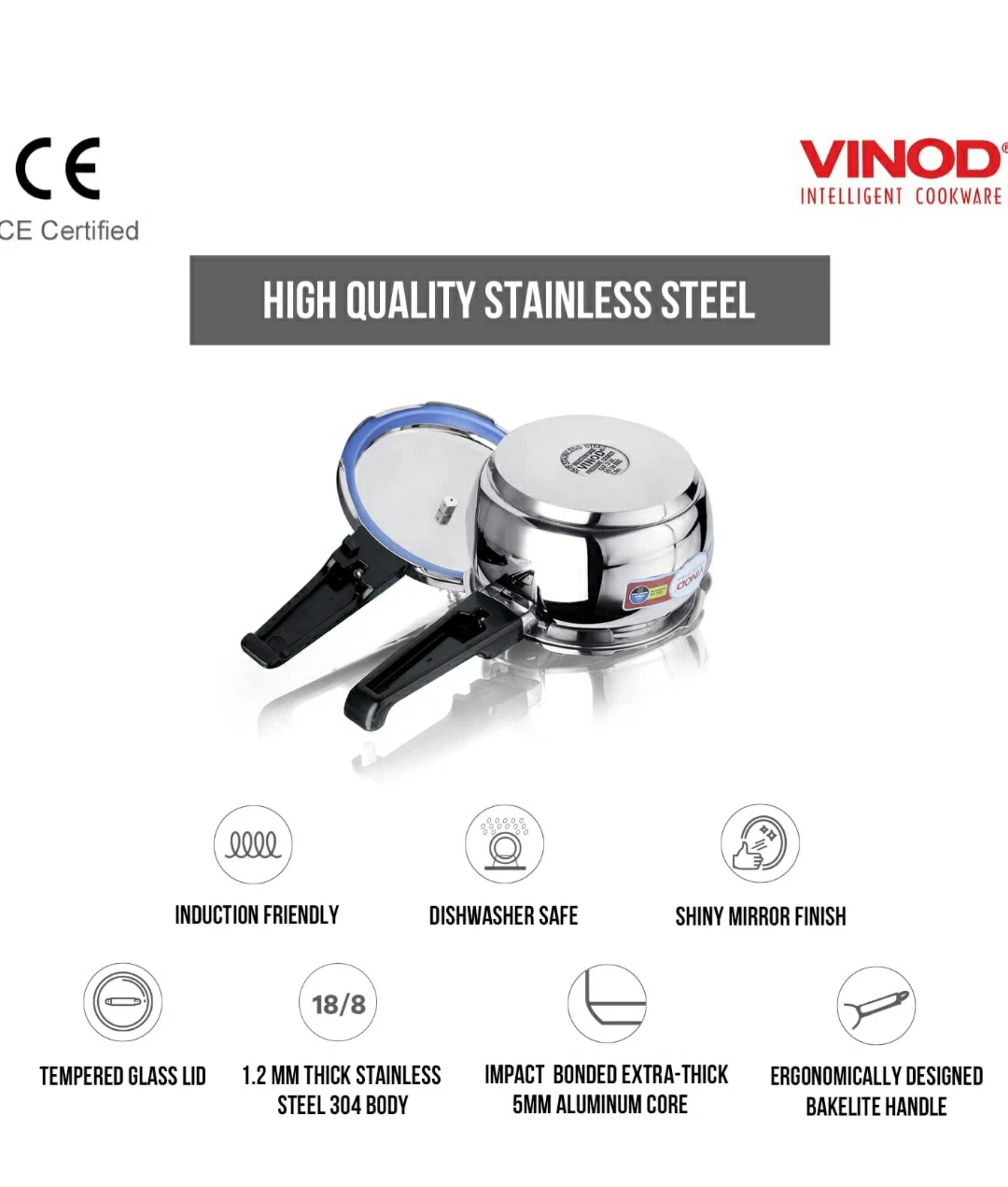 Cooker 1.5 liters Stainless steel handi cooker - VINOD Brand NEW - photo 4