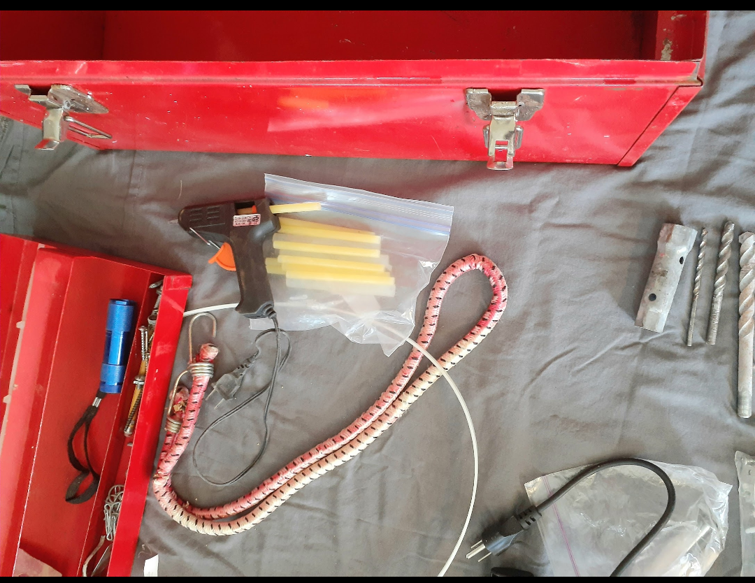 Assorted Tools and Hardware in Red Metal Toolbox - photo 2