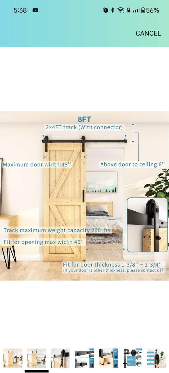 5FT Black Barn Door Hardware Kit with Soft Close