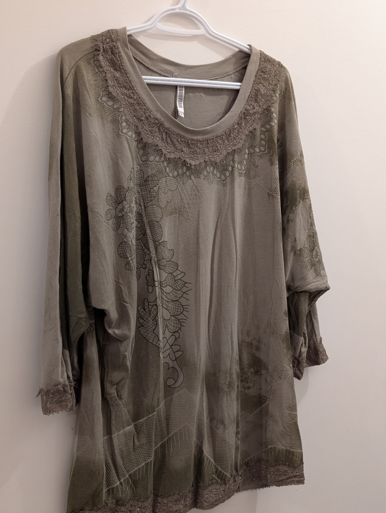 Unique Olive Green Blouse with Lace Detail