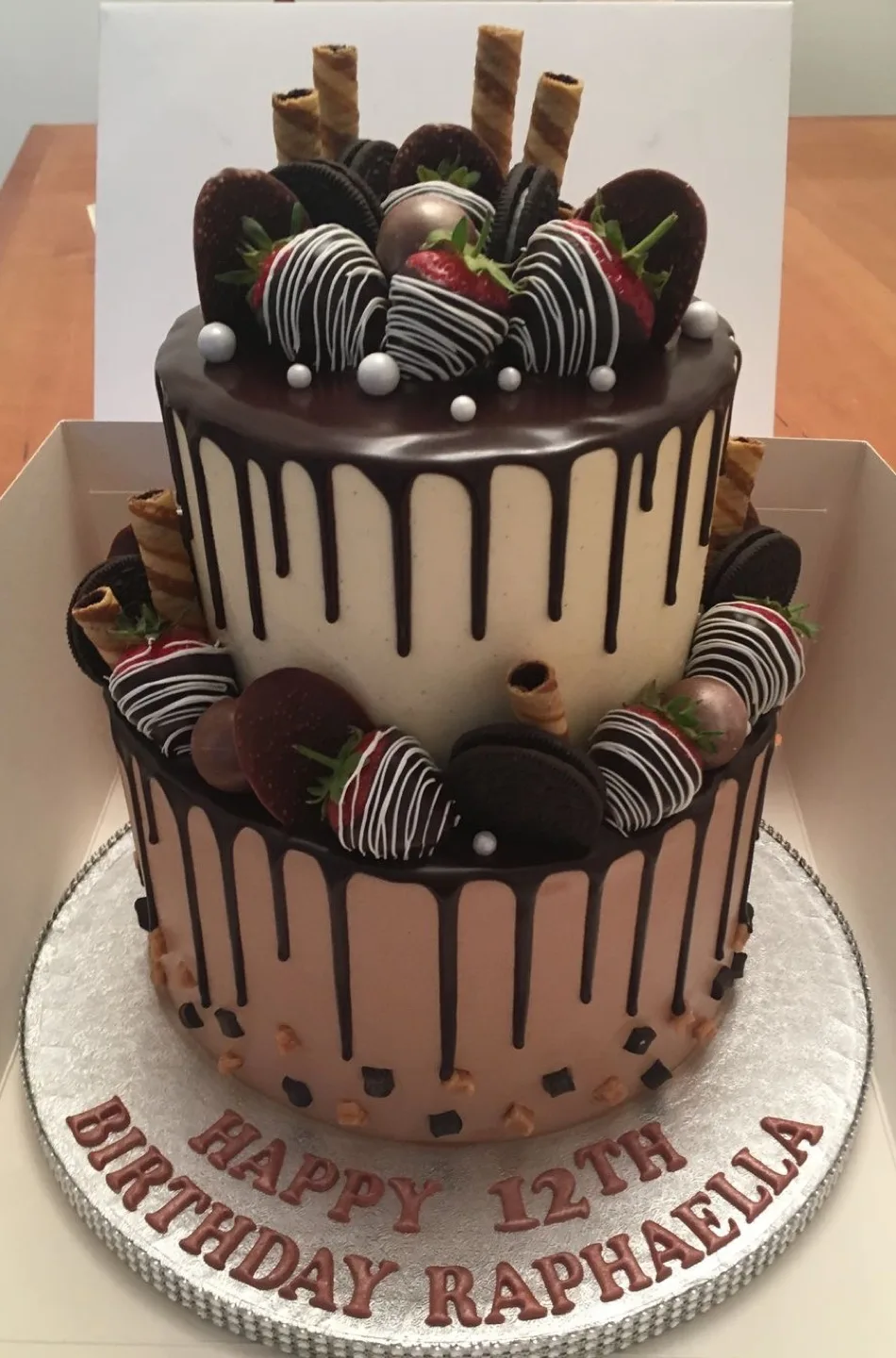 Chocolate drip cake with chocolate decor