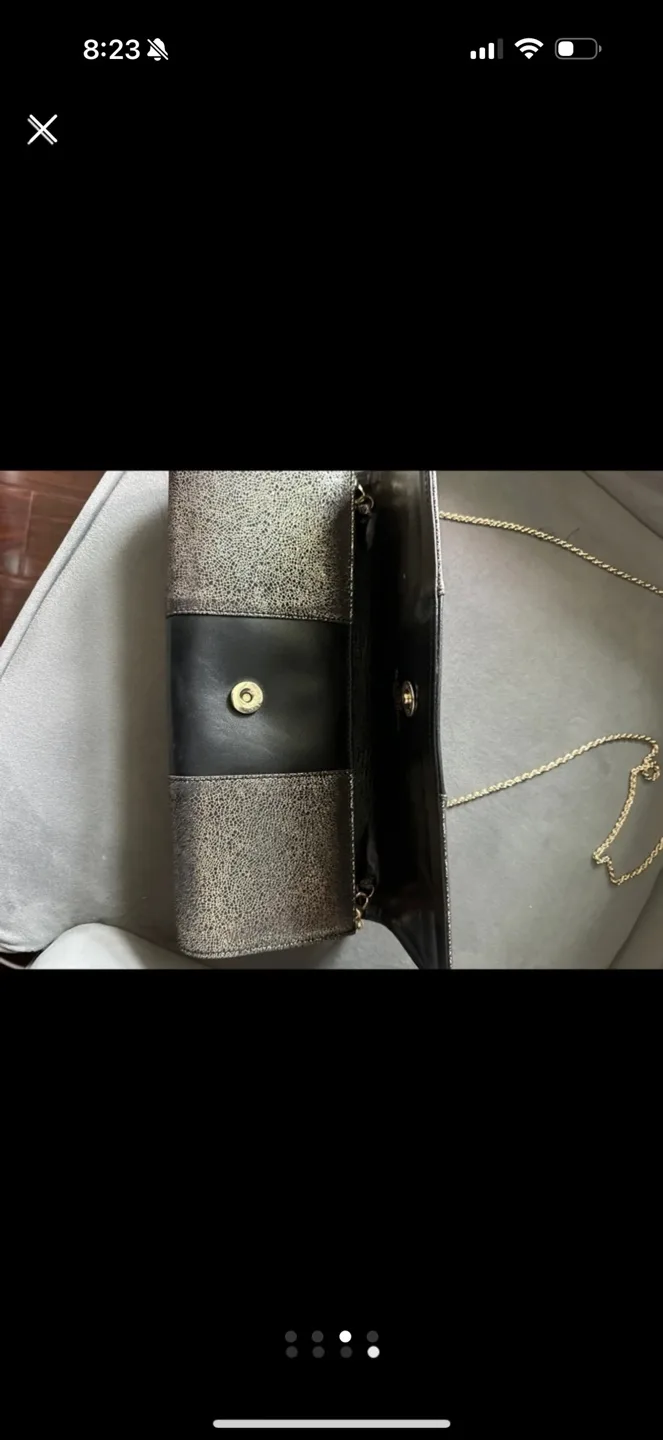 Silver and Black Clutch with Gold Chain image indicator(4)
