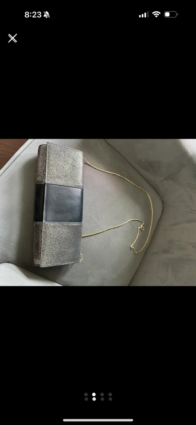 Silver and Black Clutch with Gold Chain image indicator(2)