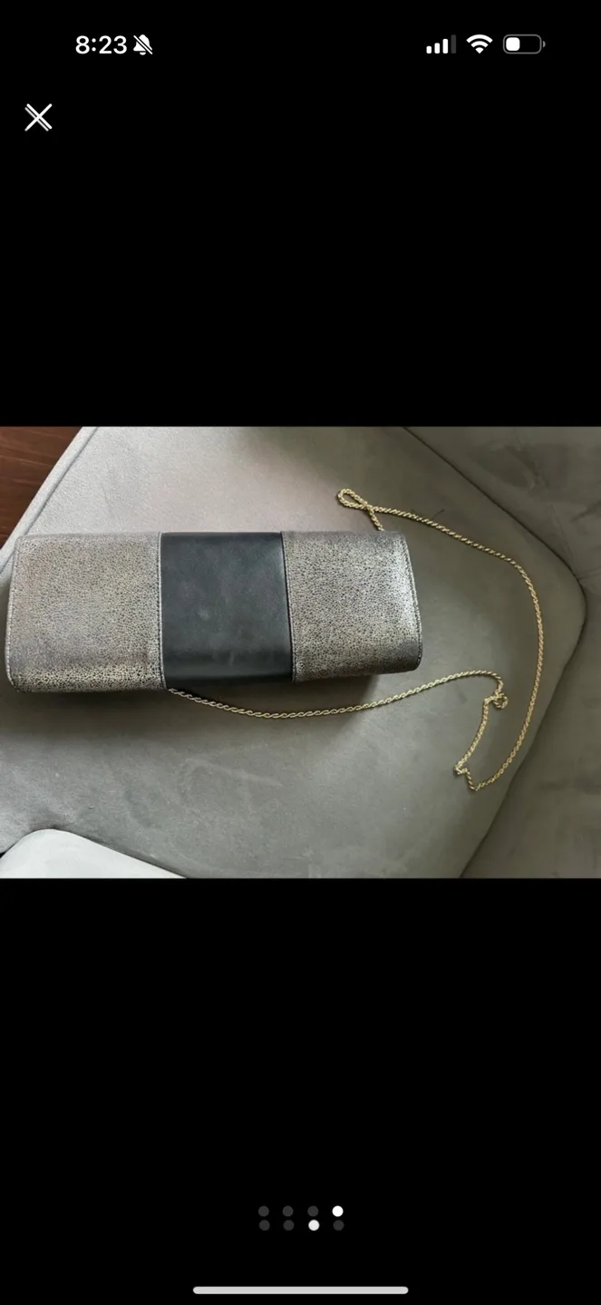 Silver and Black Clutch with Gold Chain image indicator(3)