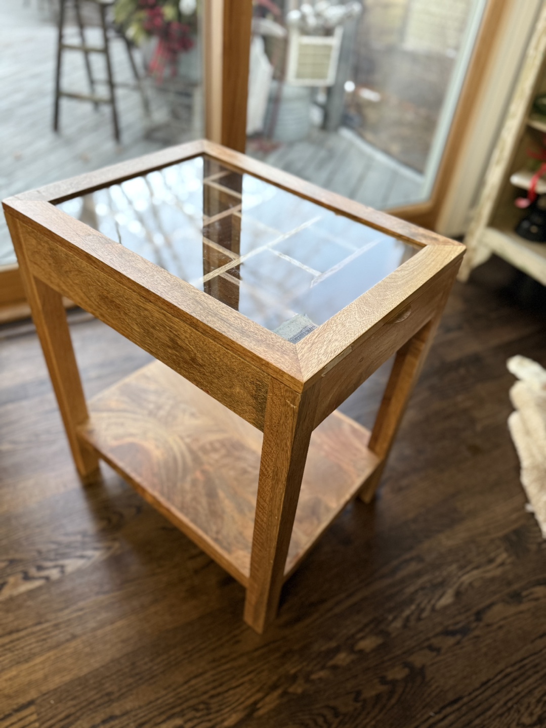 Wooden Organizer Table with Glass Top