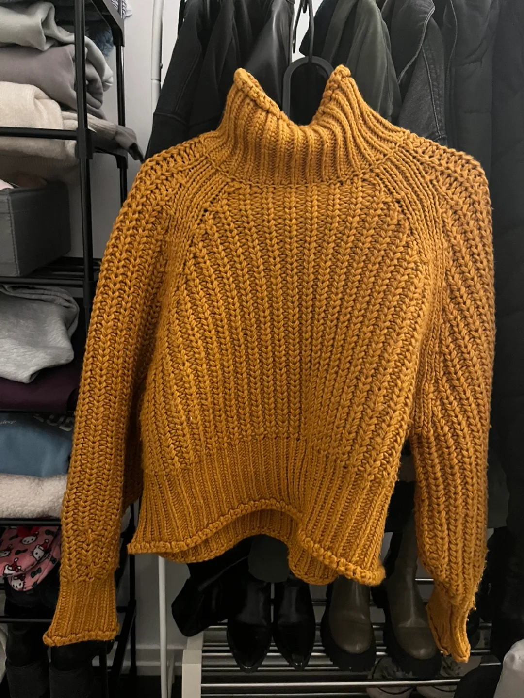 Mustard Yellow Chunky Knit Turtleneck Sweater - Size Small image indicator(2)