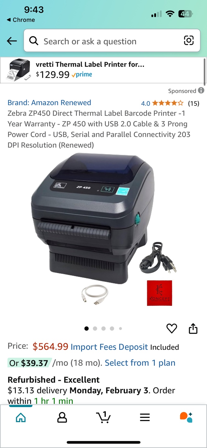 Zebra ZP 450 Direct Thermal Label Printer