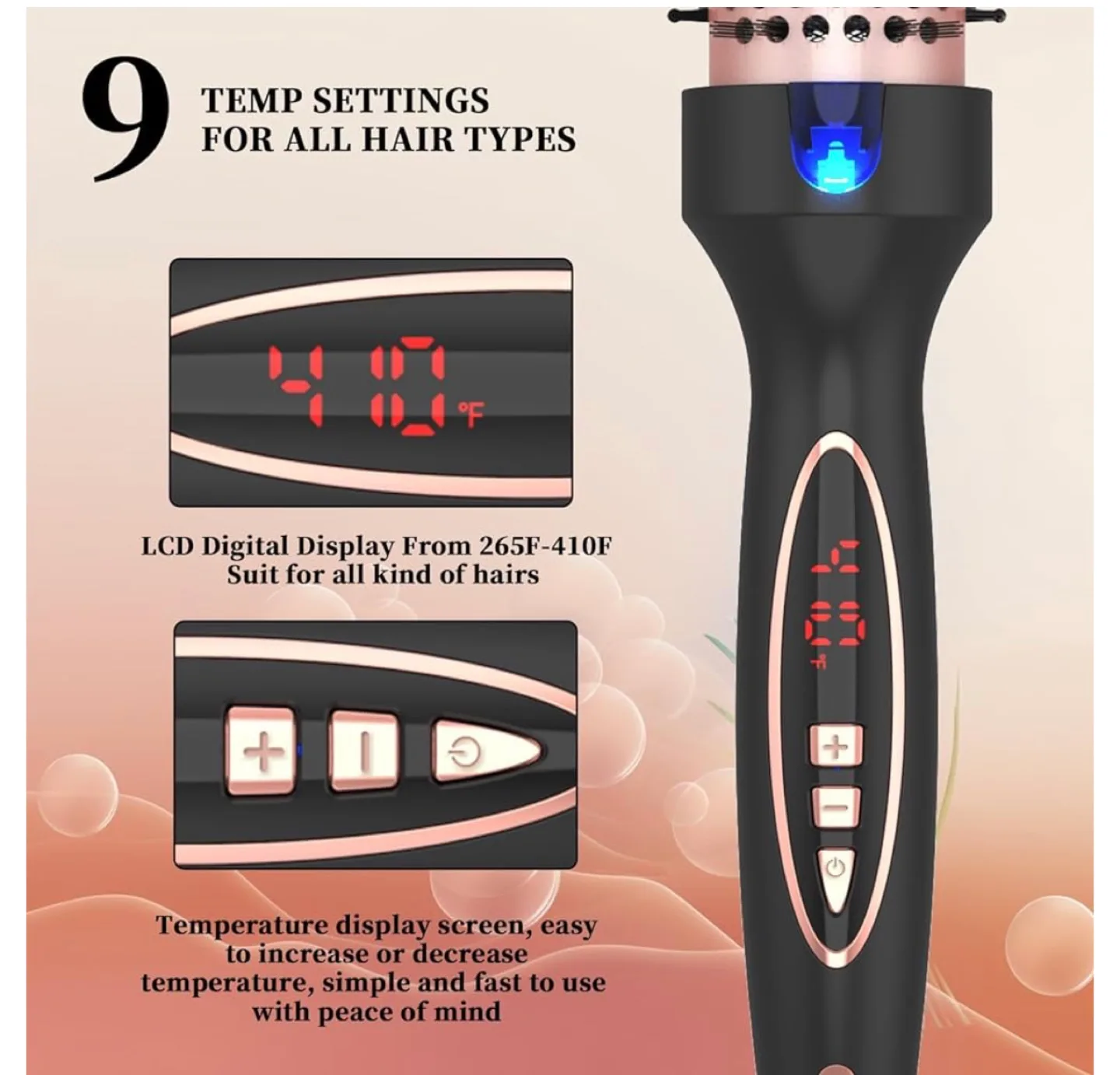 Hot Air Brush Styler, 9 Heat Settings, LCD Digital Display image indicator(2)