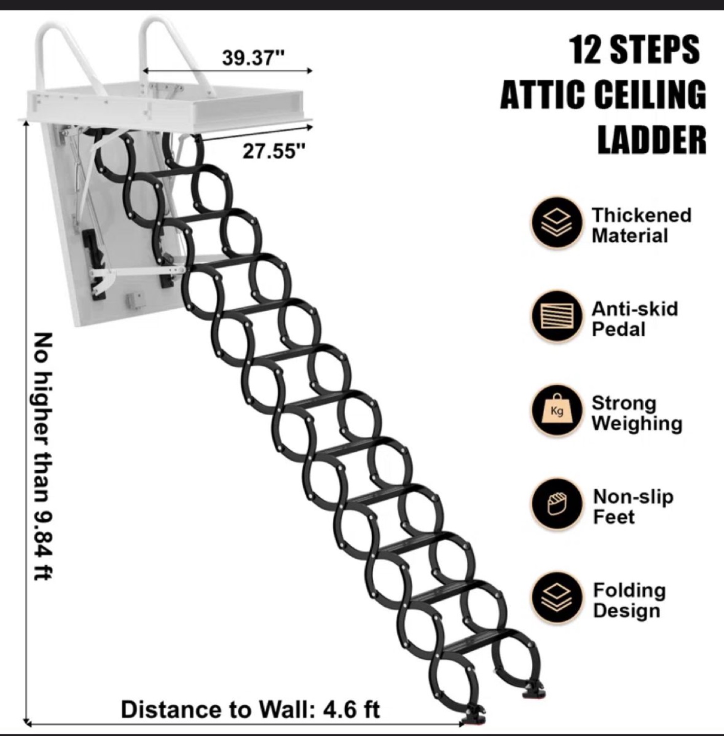 12 Steps Alloy Steel Folding Ladder For Attic - photo 3