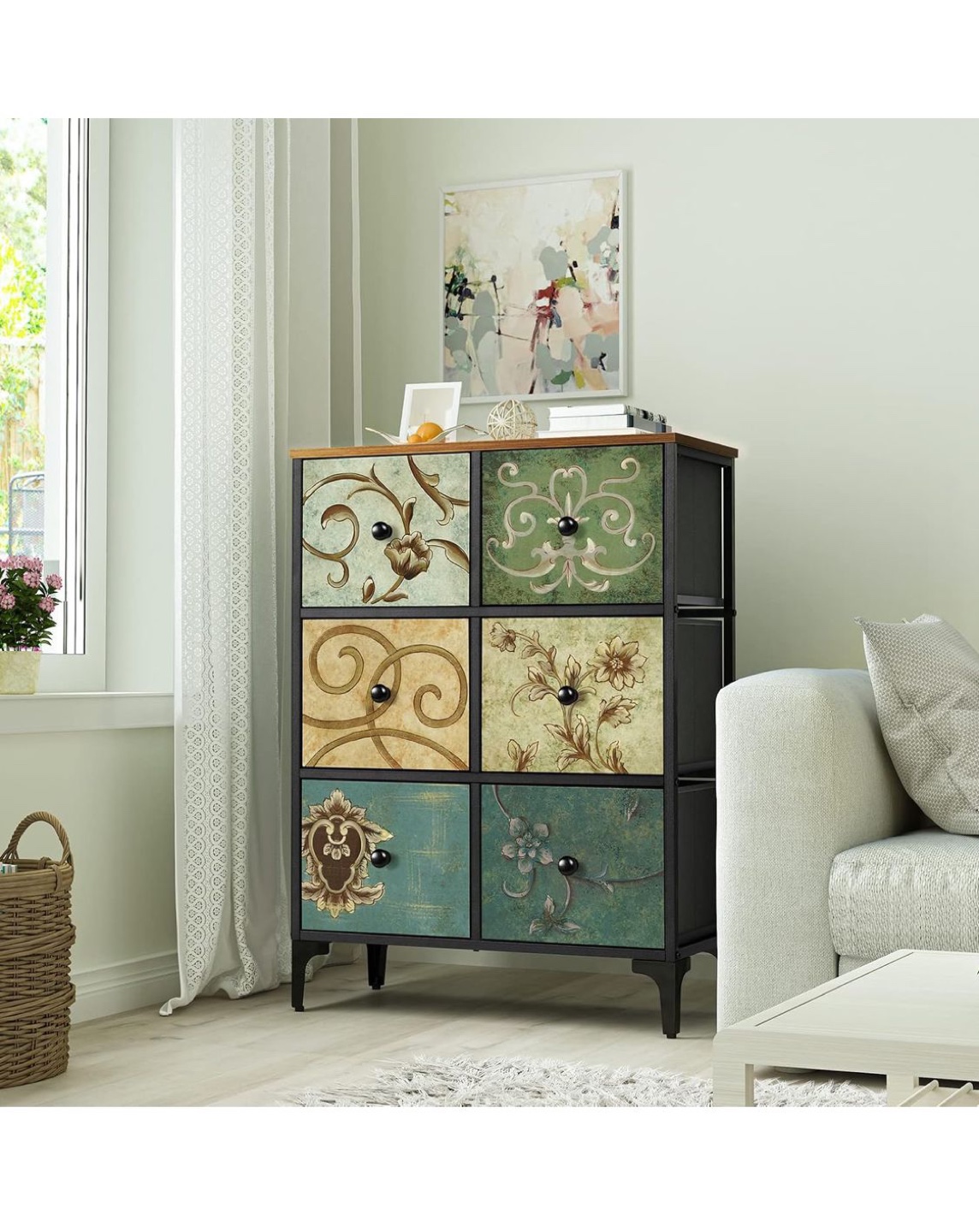 Six-Drawer Cabinet with Floral Design