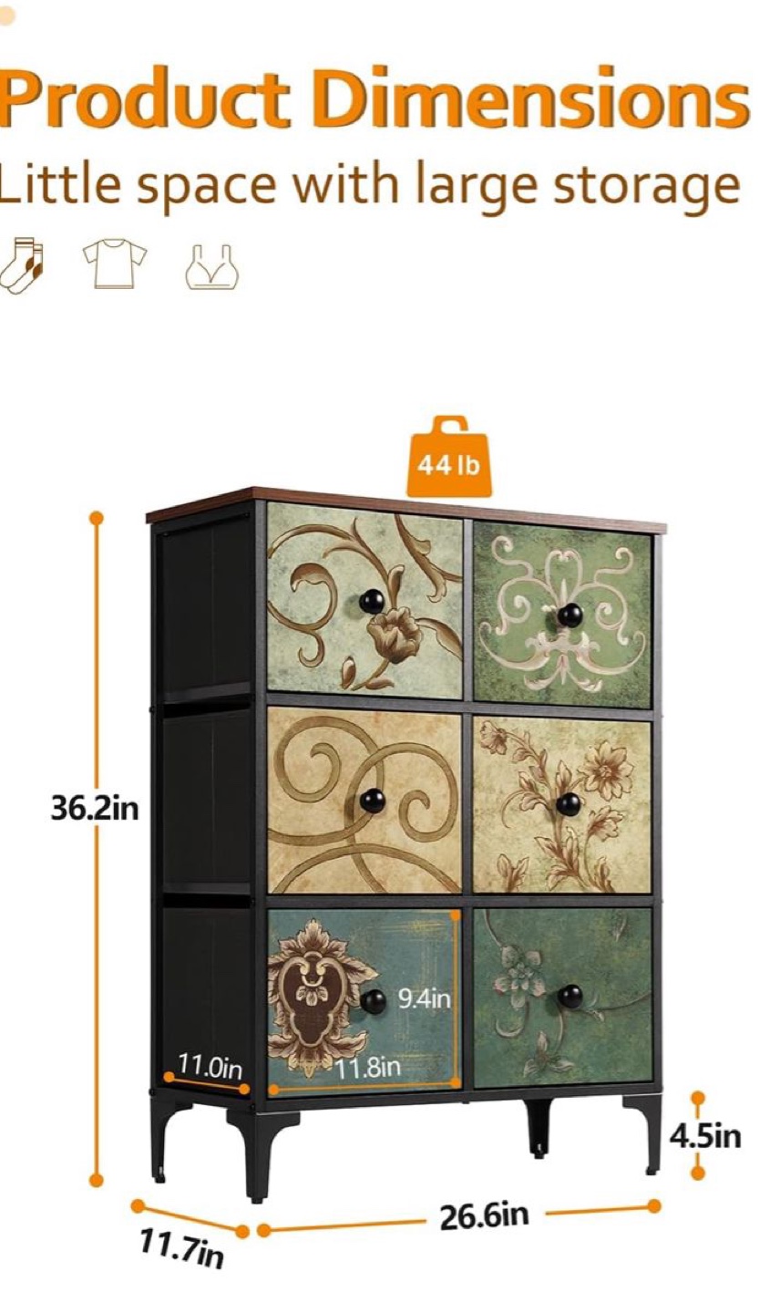 Six-Drawer Cabinet with Floral Design - photo 2
