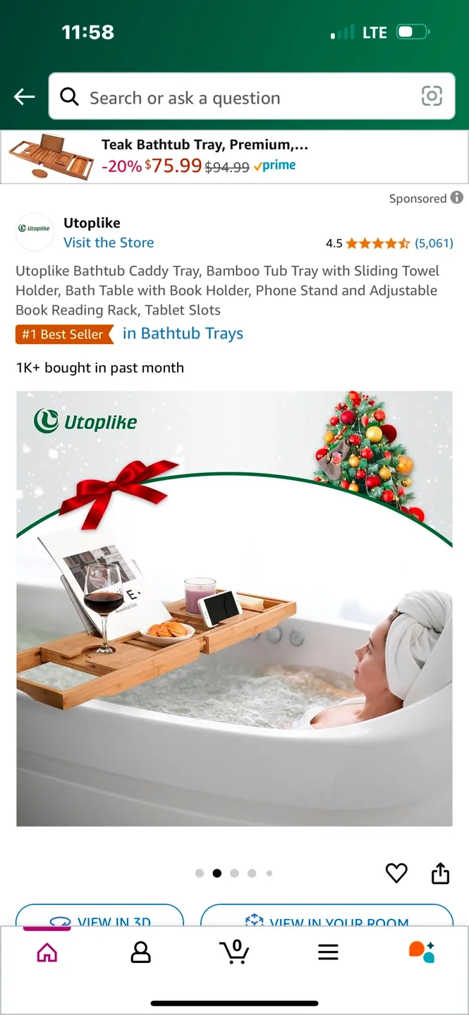 Utoplike Teak Bathtub Caddy Tray image indicator(3)